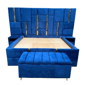 Bed frame with two drawers and ottoman Blue