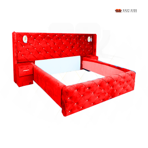 Tufted Bed Frame with Extended Header Board and Two Side Drawers - Available in Double, Queen, and King Sizes with Luxurious Suede Finish